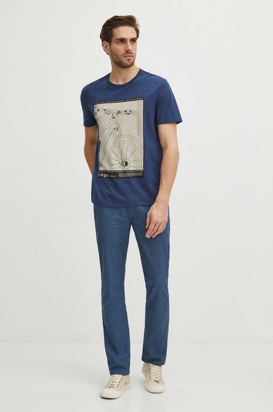 T-shirt bawełniany męski z domieszką elastanu z nadrukiem kolor granatowy RS24.TSM621 granatowy RS24