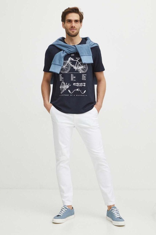 T-shirt bawełniany męski z domieszką elastanu z nadrukiem kolor granatowy RS24.TSM622 granatowy RS24
