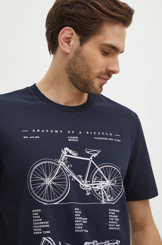 T-shirt bawełniany męski z domieszką elastanu z nadrukiem kolor granatowy granatowy RS24.TSM622