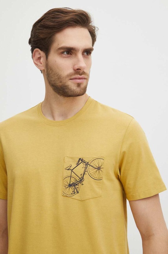 T-shirt bawełniany męski z domieszką elastanu z nadrukiem kolor żółty okrągły żółty RS24.TSM624