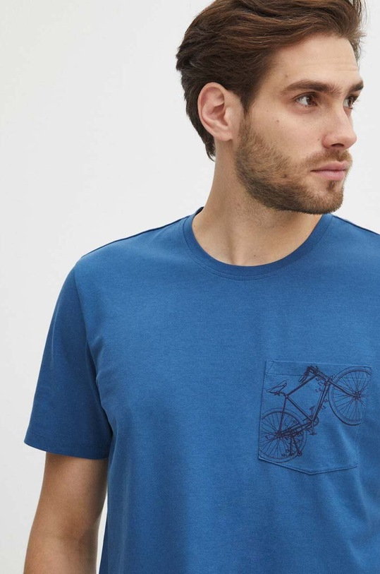 T-shirt bawełniany męski z domieszką elastanu z nadrukiem kolor niebieski niebieski RS24.TSM624