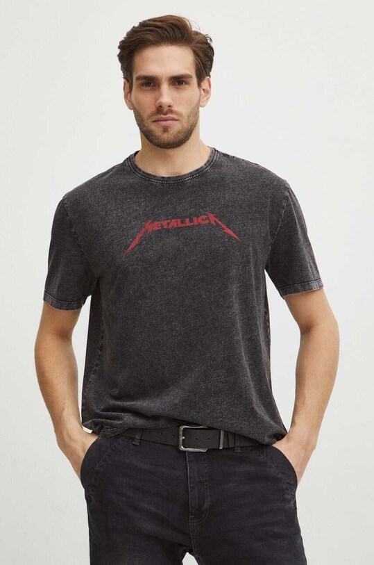 Bavlnené tričko pánske Metallica čierna farba čierna RS24.TSM653