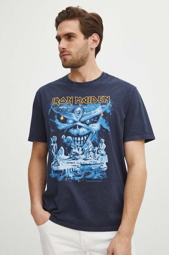T-shirt bawełniany męski Iron Maiden kolor granatowy RS24.TSM654 granatowy RS24