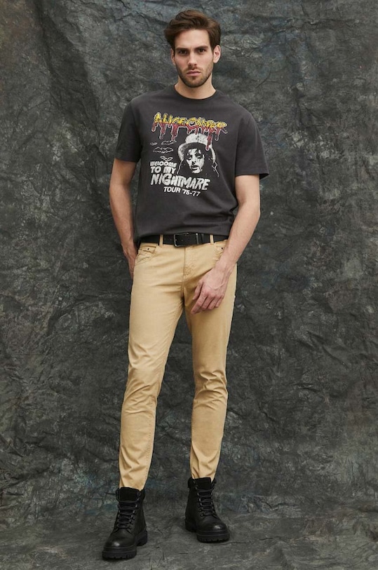 T-shirt bawełniany męski Alice Cooper kolor szary okrągły szary RS24.TSM655
