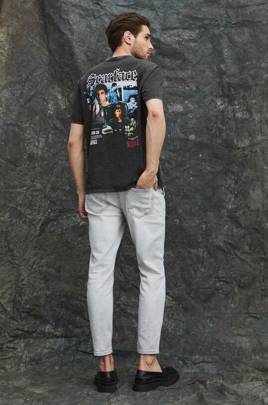 T-shirt bawełniany męski Scarface kolor szary okrągły szary RS24.TSM656
