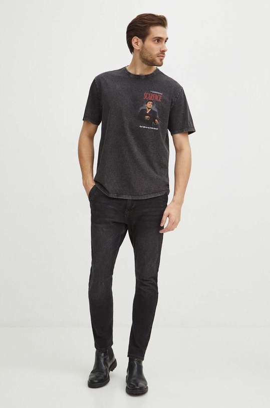 Bavlnené tričko pánske Scarface šedá farba sivá RS24.TSM656