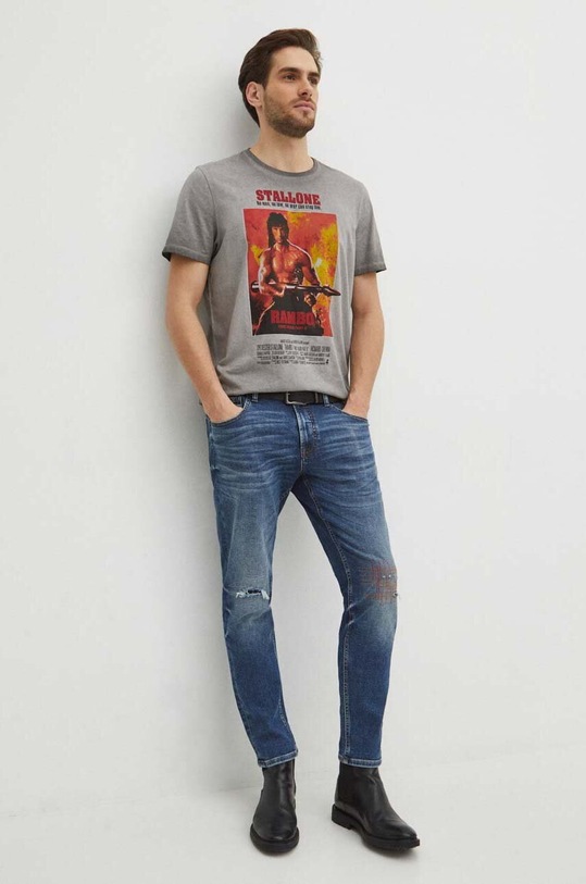 T-shirt bawełniany męski Rambo: First Blood Part II kolor szary RS24.TSM661 szary RS24