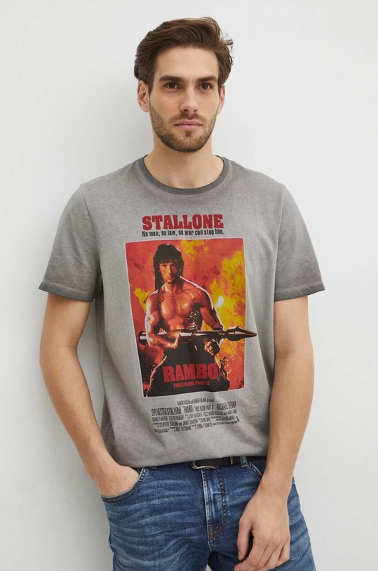 T-shirt bawełniany męski Rambo: First Blood Part II kolor szary szary RS24.TSM661