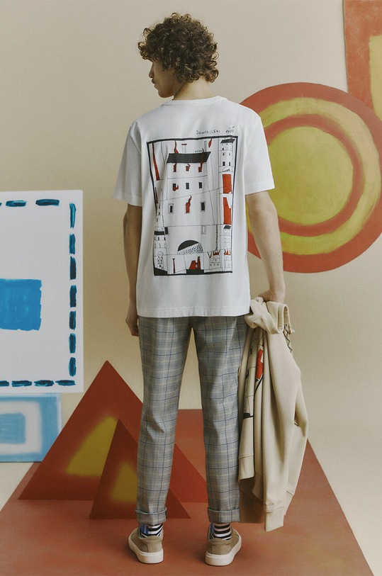 T-shirt bawełniany męski z kolekcji Jerzy Nowosielski x Medicine kolor beżowy okrągły beżowy RS24.TSM670