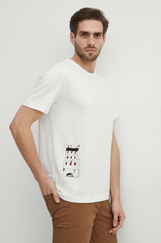 Odzież T-shirt bawełniany męski z kolekcji Jerzy Nowosielski x Medicine kolor beżowy RS24.TSM670 beżowy