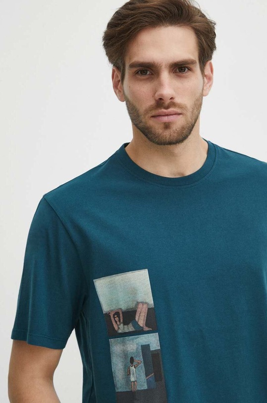 Oblečení Bavlněné tričko pánské z kolekce Jerzy Nowosielski x Medicine zelená barva RS24.TSM676 tyrkysová