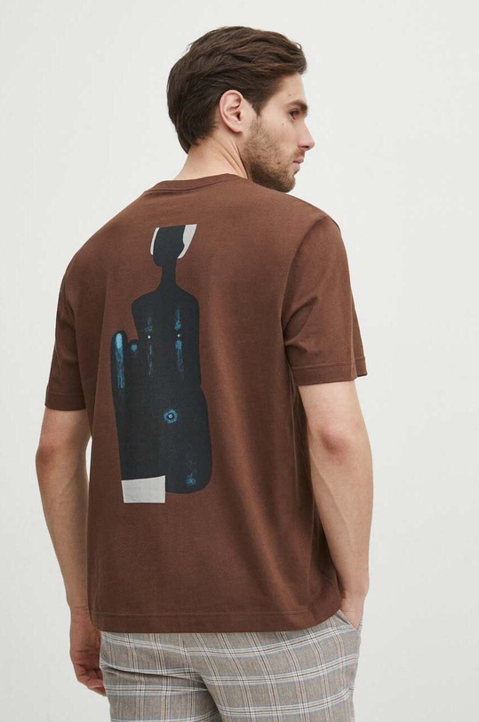 T-shirt bawełniany męski z kolekcji Jerzy Nowosielski x Medicine kolor brązowy brązowy RS24.TSM677