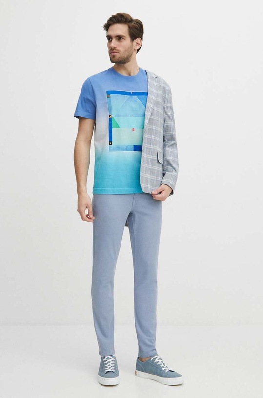 Odzież T-shirt bawełniany męski z kolekcji Jerzy Nowosielski x Medicine kolor niebieski RS24.TSM678 niebieski