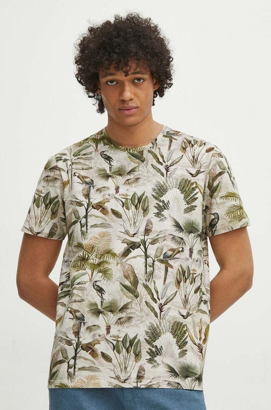 T-shirt bawełniany męski z domieszką elastanu wzorzysty kolor beżowy RS24.TSM700 beżowy RS24