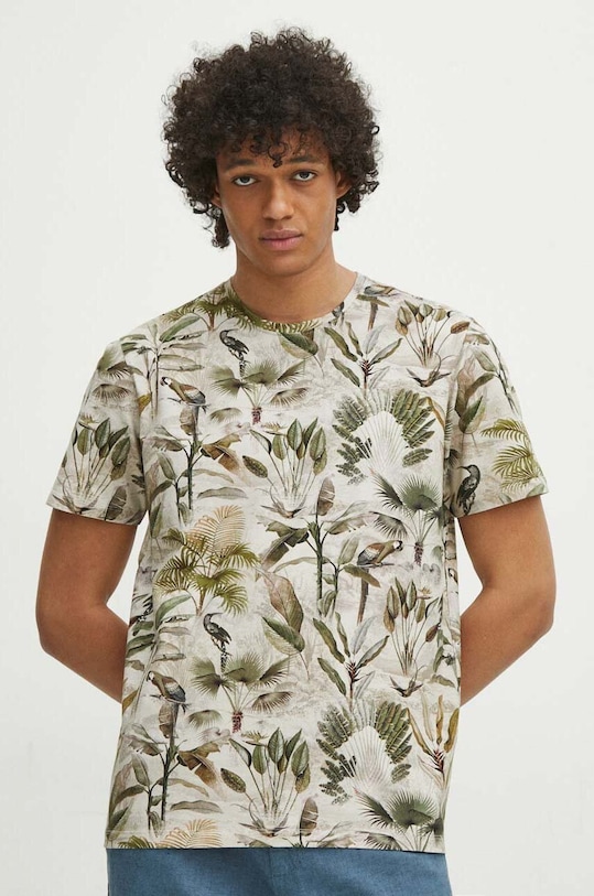 T-shirt bawełniany męski kolor beżowy RS24.TSM700 beżowy RS24