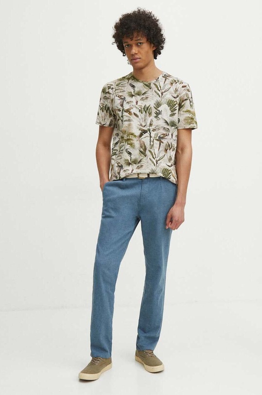 T-shirt bawełniany męski kolor beżowy wzorzyste beżowy RS24.TSM700