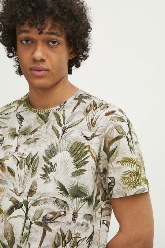 T-shirt bawełniany męski kolor beżowy beżowy RS24.TSM700