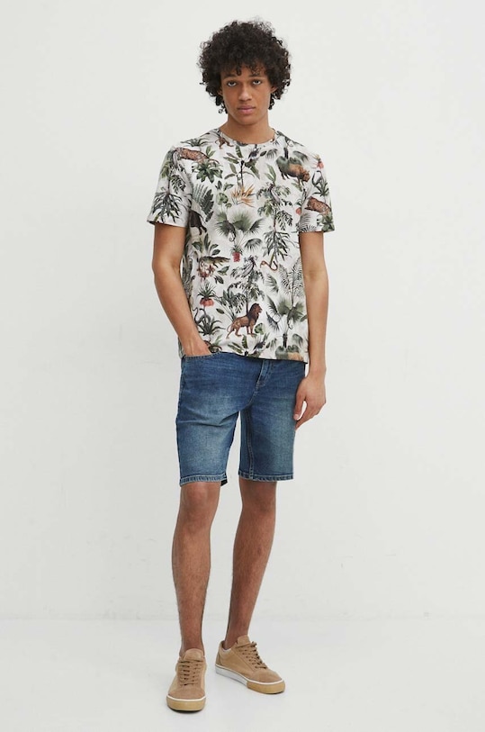 T-shirt bawełniany męski kolor beżowy RS24.TSM701 beżowy RS24