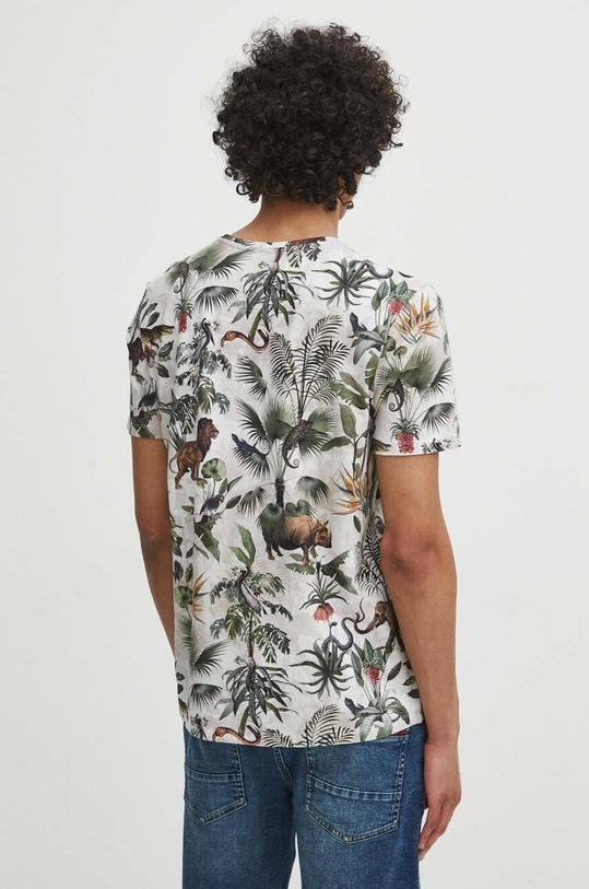 Odzież T-shirt bawełniany męski z domieszką elastanu wzorzysty kolor beżowy RS24.TSM701 beżowy