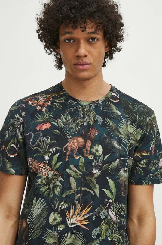 T-shirt bawełniany męski z domieszką elastanu wzorzysty kolor multicolor wzorzyste multicolor RS24.TSM701