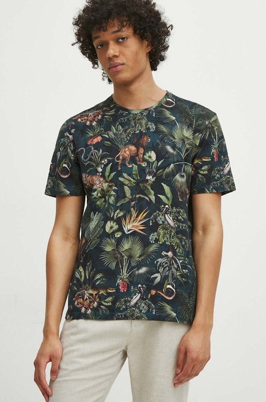 T-shirt bawełniany męski z domieszką elastanu wzorzysty kolor multicolor multicolor RS24.TSM701