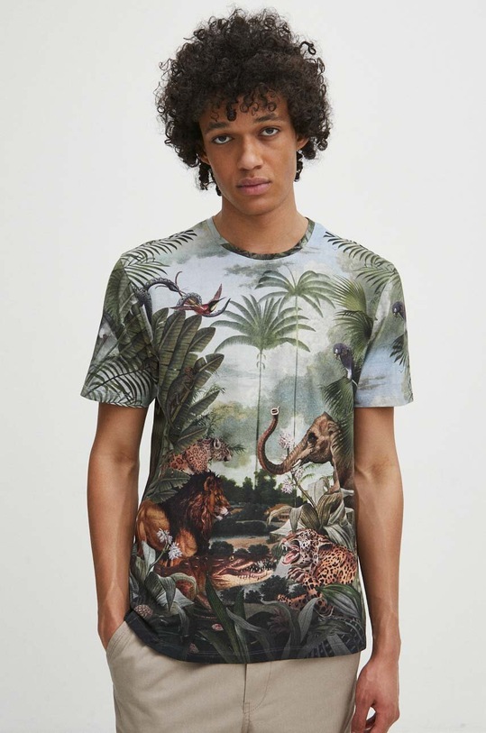 T-shirt bawełniany męski z domieszką elastanu wzorzysty kolor multicolor wzorzyste multicolor RS24.TSM702