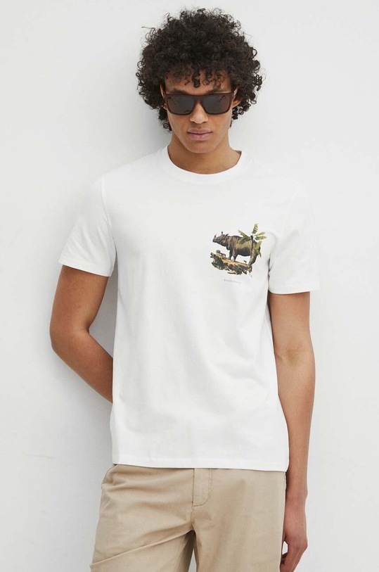 T-shirt bawełniany męski kolor beżowy okrągły beżowy RS24.TSM704