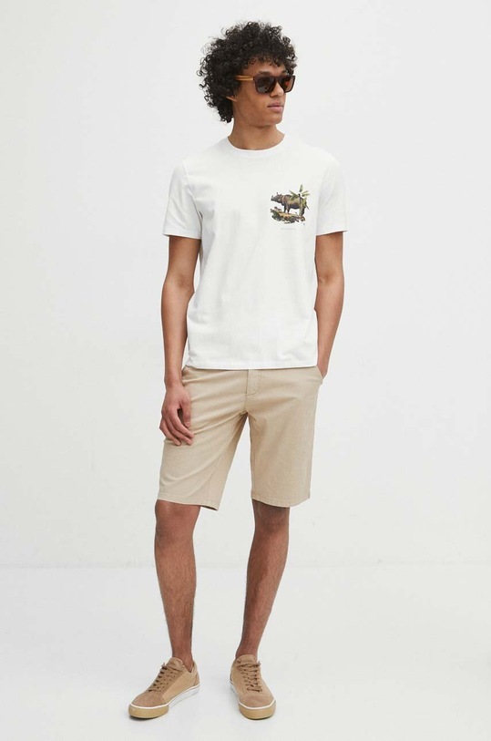 T-shirt bawełniany męski kolor beżowy RS24.TSM704 beżowy RS24