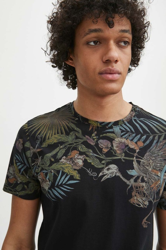 T-shirt bawełniany męski z nadrukiem kolor czarny okrągły czarny RS24.TSM705