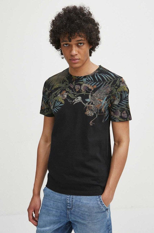T-shirt bawełniany męski z nadrukiem kolor czarny czarny RS24.TSM705
