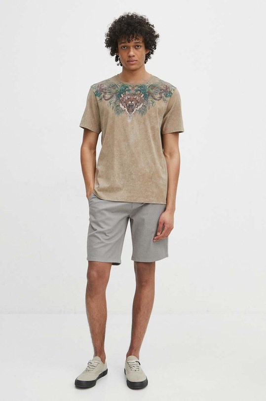 T-shirt bawełniany męski z nadrukiem kolor beżowy RS24.TSM706 beżowy RS24