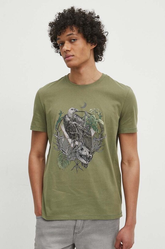 T-shirt bawełniany męski z nadrukiem kolor zielony zielony RS24.TSM707