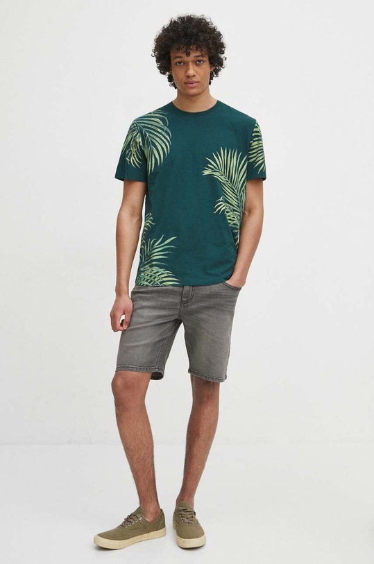 T-shirt bawełniany męski kolor zielony okrągły turkusowy RS24.TSM710