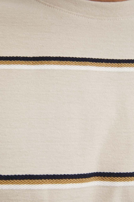T-shirt bawełniany męski w pasy kolor beżowy RS24.TSM712 beżowy
