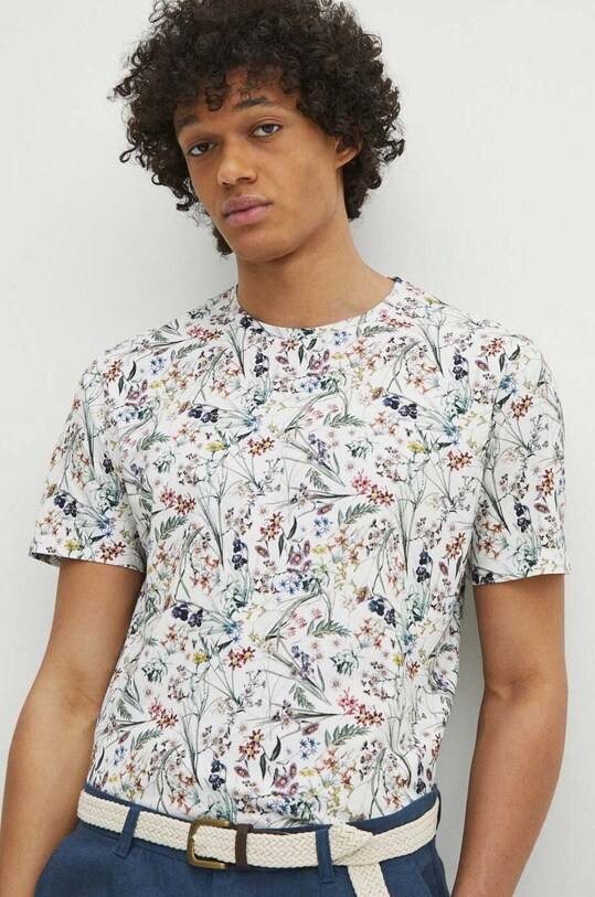 T-shirt bawełniany męski wzorzysty kolor biały bawełna biały RS24.TSM720