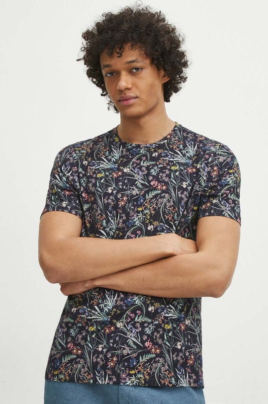 T-shirt bawełniany męski wzorzysty kolor granatowy bawełna granatowy RS24.TSM720