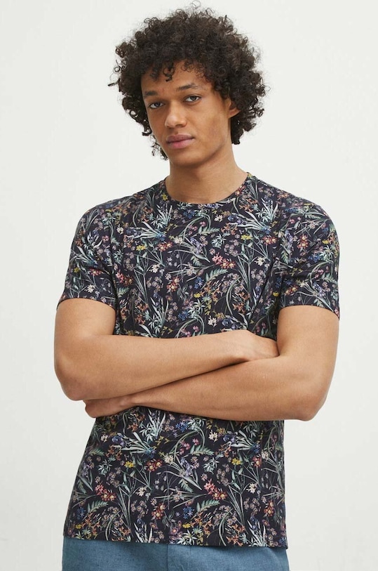 T-shirt bawełniany męski kolor granatowy bawełna granatowy RS24.TSM720