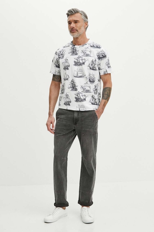 T-shirt bawełniany męski z domieszką elastanu wzorzysty kolor biały RS24.TSM806 biały RS24