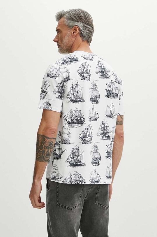 Odzież T-shirt bawełniany męski z domieszką elastanu wzorzysty kolor biały RS24.TSM806 biały