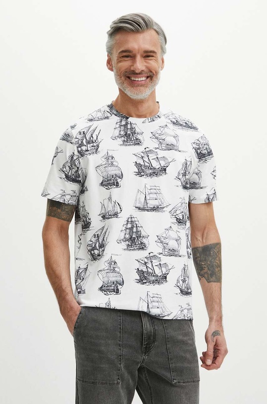 T-shirt bawełniany męski z domieszką elastanu wzorzysty kolor biały biały RS24.TSM806