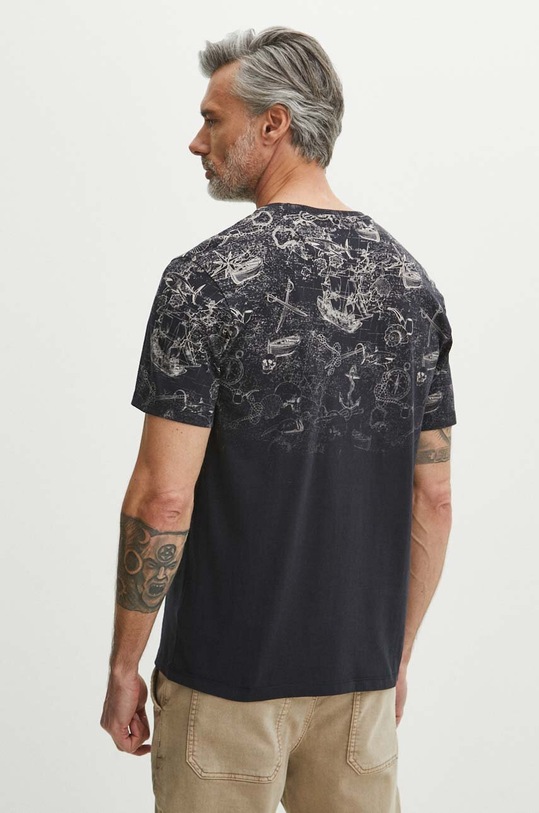 Odzież T-shirt bawełniany męski wzorzysty kolor granatowy RS24.TSM807 granatowy