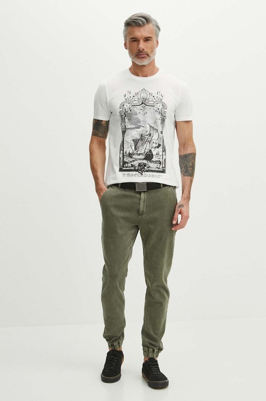 T-shirt bawełniany męski z domieszką elastanu z nadrukiem kolor biały RS24.TSM809 biały RS24