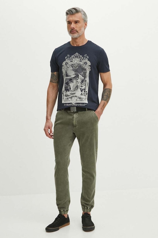 T-shirt bawełniany męski z domieszką elastanu z nadrukiem kolor granatowy RS24.TSM809 granatowy RS24