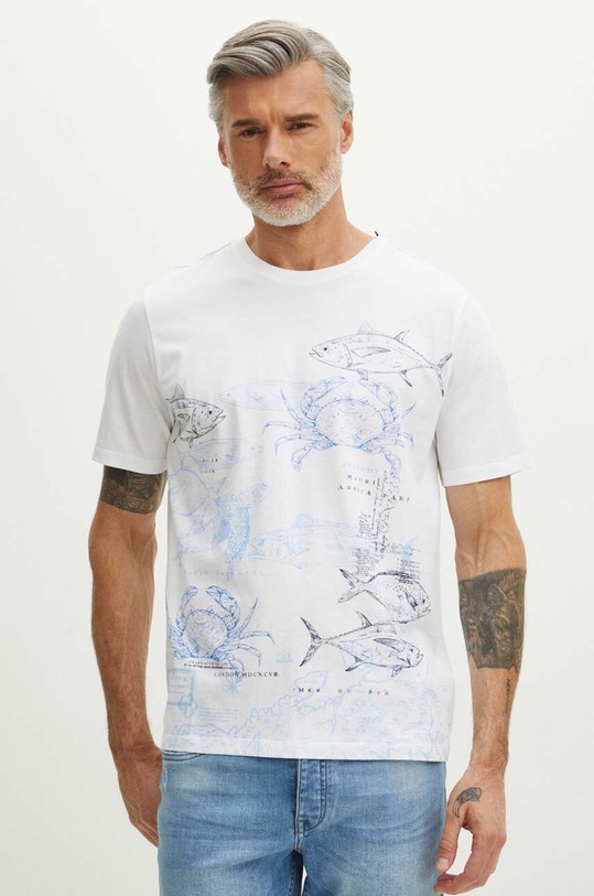 T-shirt bawełniany męski kolor biały bawełna biały RS24.TSM810