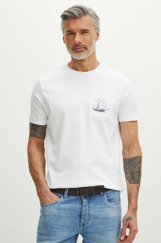 T-shirt bawełniany męski z nadrukiem kolor biały biały RS24.TSM811