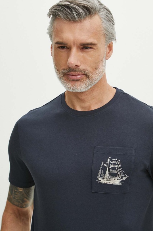 T-shirt bawełniany męski kolor granatowy granatowy RS24.TSM811