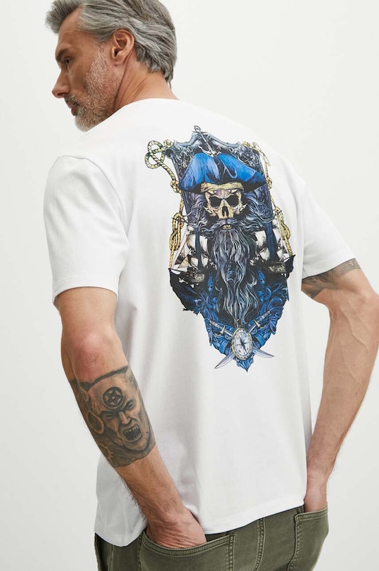 T-shirt bawełniany męski kolor biały okrągły biały RS24.TSM815