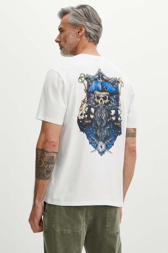 T-shirt bawełniany męski kolor biały biały RS24.TSM815