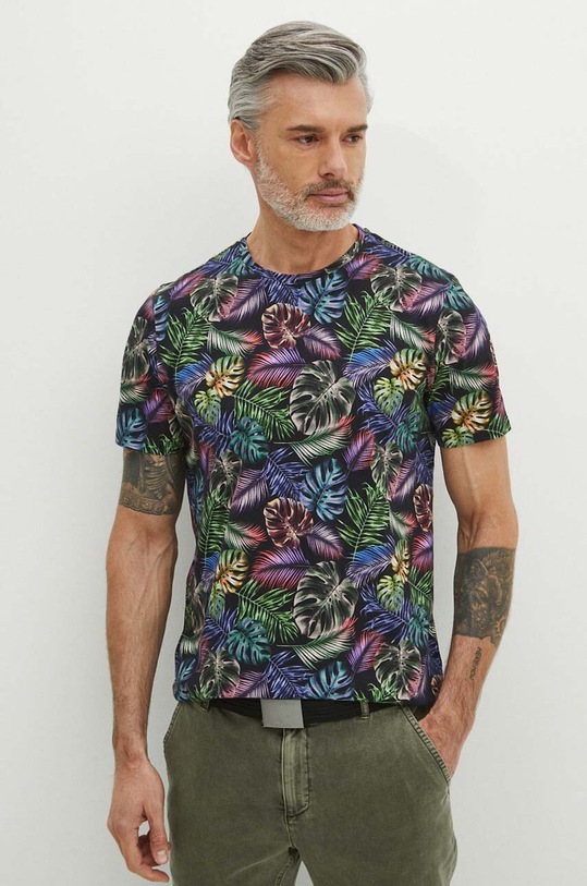 T-shirt bawełniany męski wzorzysty kolor czarny bawełna czarny RS24.TSM821
