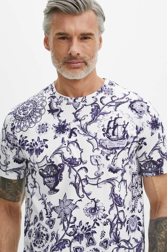 T-shirt bawełniany męski wzorzysty kolor biały bawełna biały RS24.TSM822